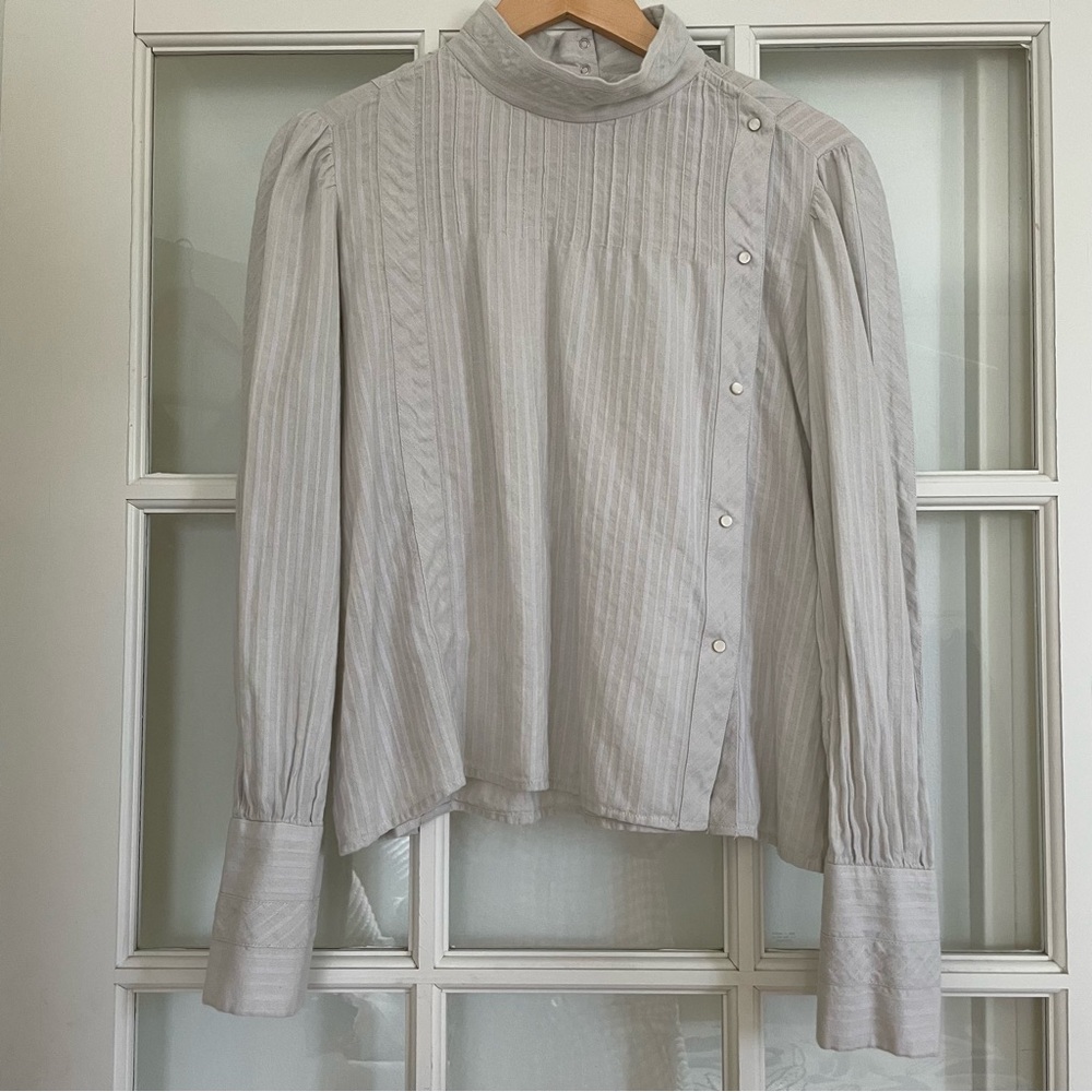 Isabel Marant Etoile Oak High Neck Cotton Top Ecru Ivory Size FR 42 / US 10